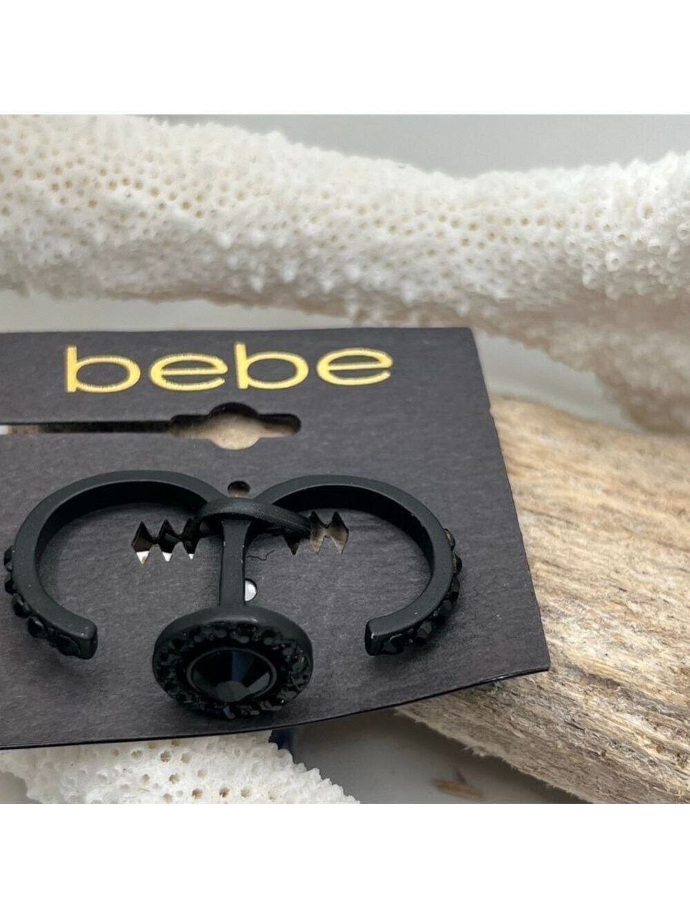 Bebe Black on Black Crystal Double Ring